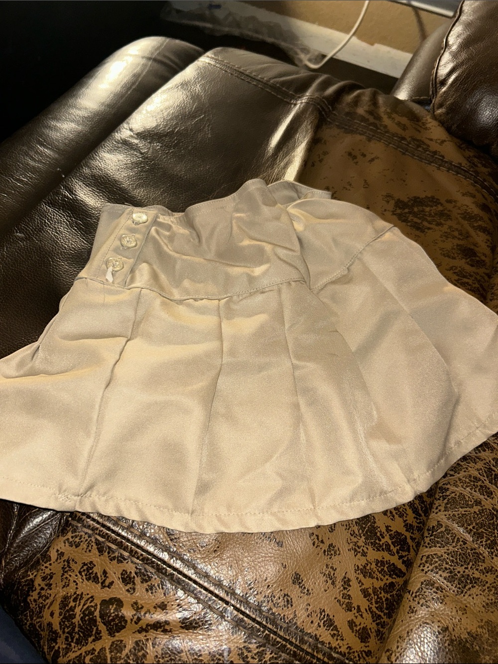 Cream Pleated girls Skirt with Button Detail